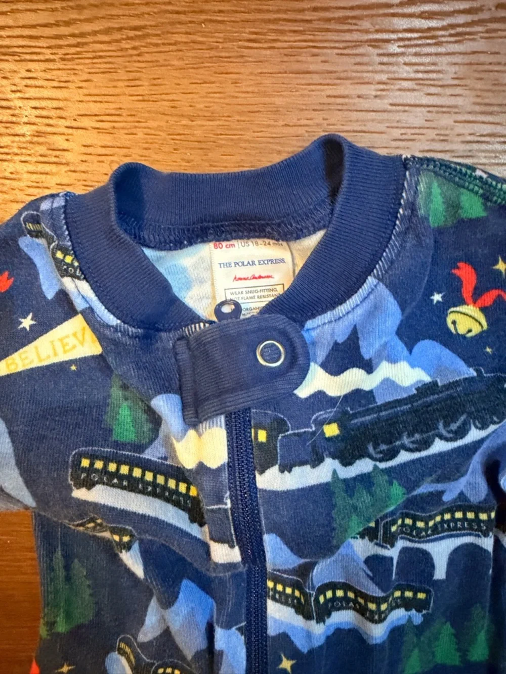 Hanna Andersson Polar Express Organic Cotton Zip Pajamas 18-24M Blue Train Sleep